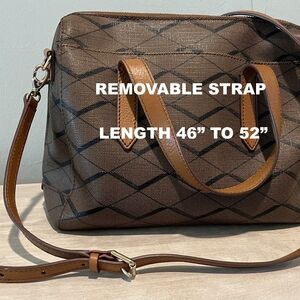 Fossil Sidney Satchel/Shoulder Bag in Brown & Black Geometric Pattern  E…